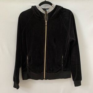 Black Velour Hoodie Full-Zip Jacket